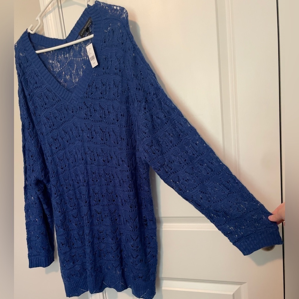 NWT Plus Size Lane Bryant Crochet Knit Sweater Royal Blue, 22W/24W, Beach Vacay - Picture 3 of 10